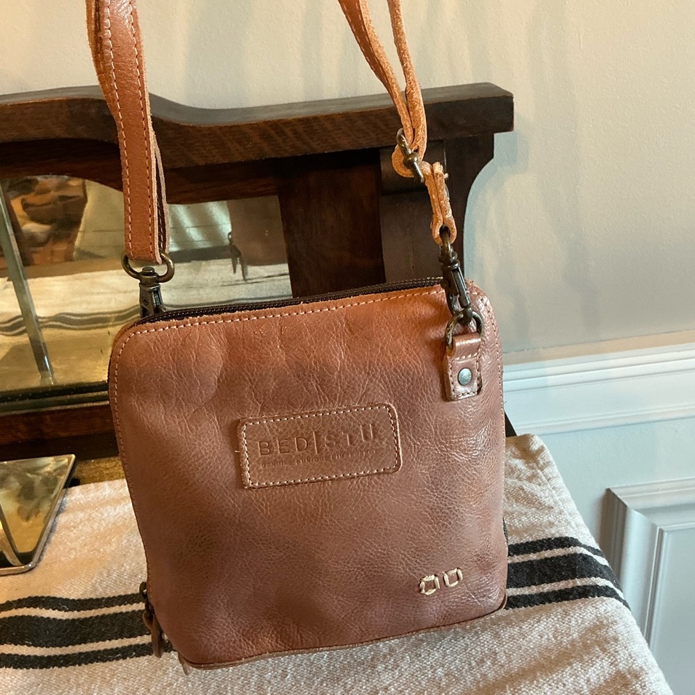 NWOT Bed Stu Leather Ventura Crossbody Bag Tan Rustic Mason Retail $155 - Picture 5 of 14